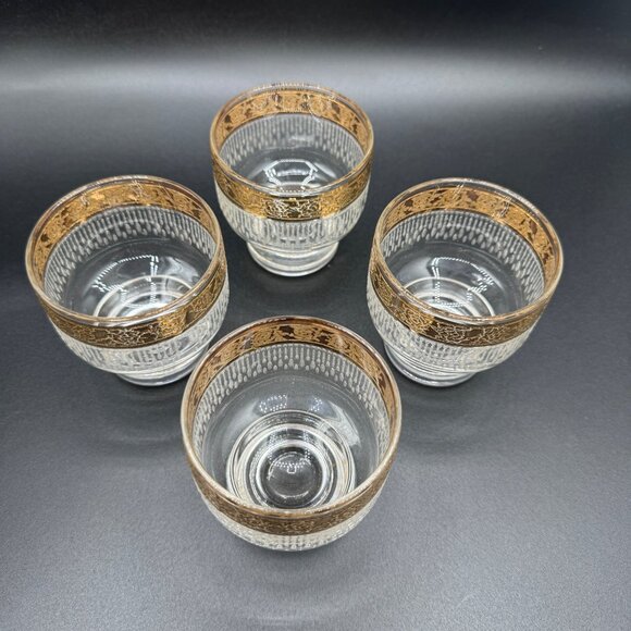 MCM Culver Tylor 22K gold rim ribbed Set of 4 Rolly Polly glasses - Picture 3 of 7